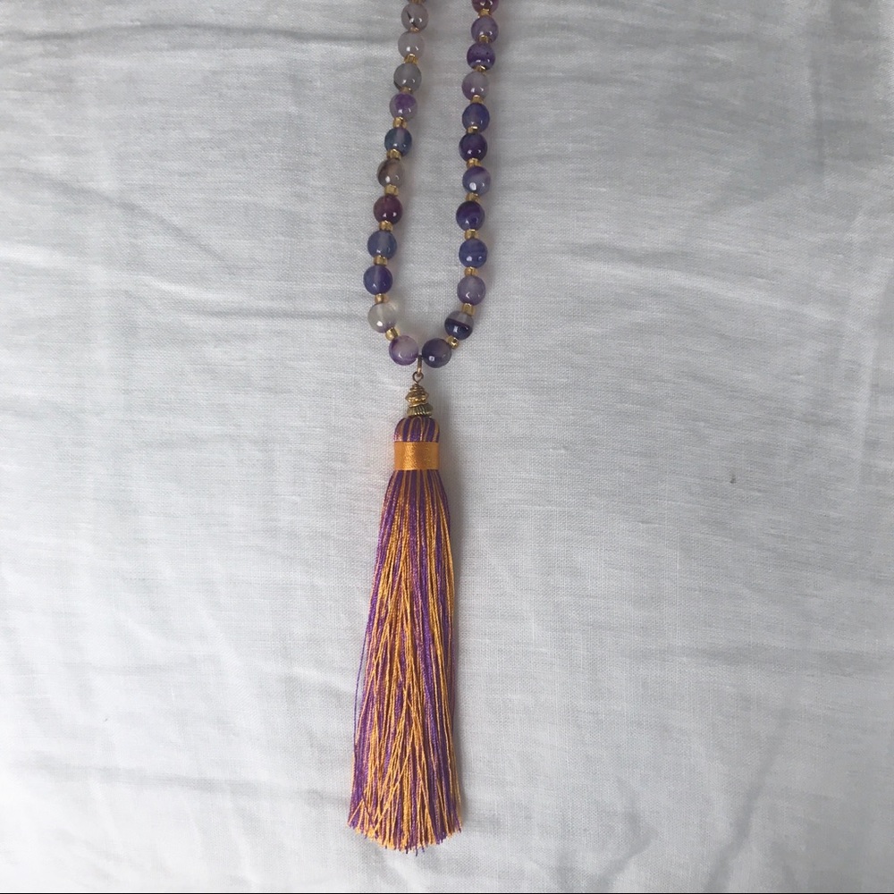 Long Purple Yellow and Gold Necklace